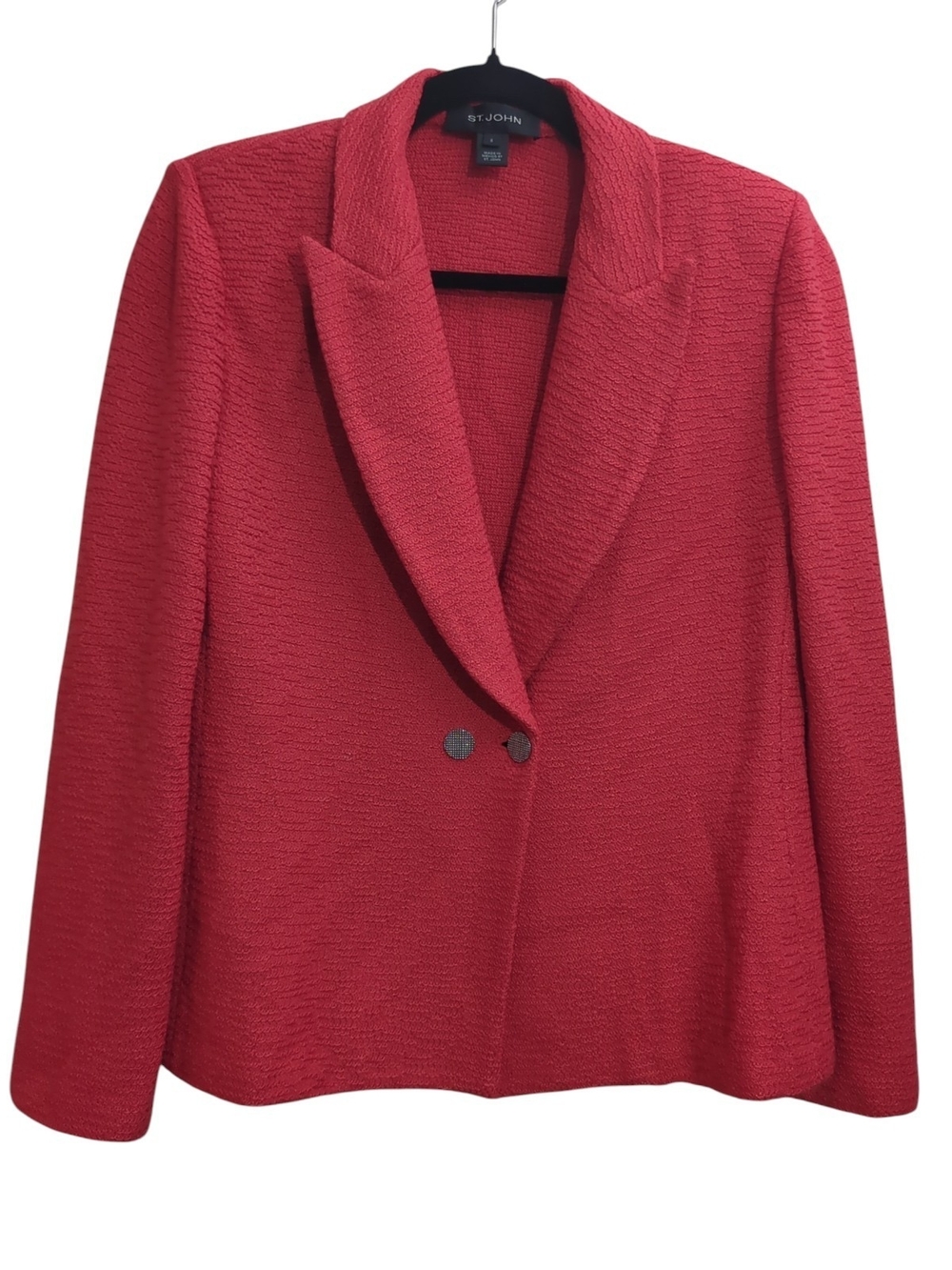 St. John Collection Pre-Fall 2021 Textured Knit Blazer Coral Red Sz 6 Designer - Picture 11 of 11